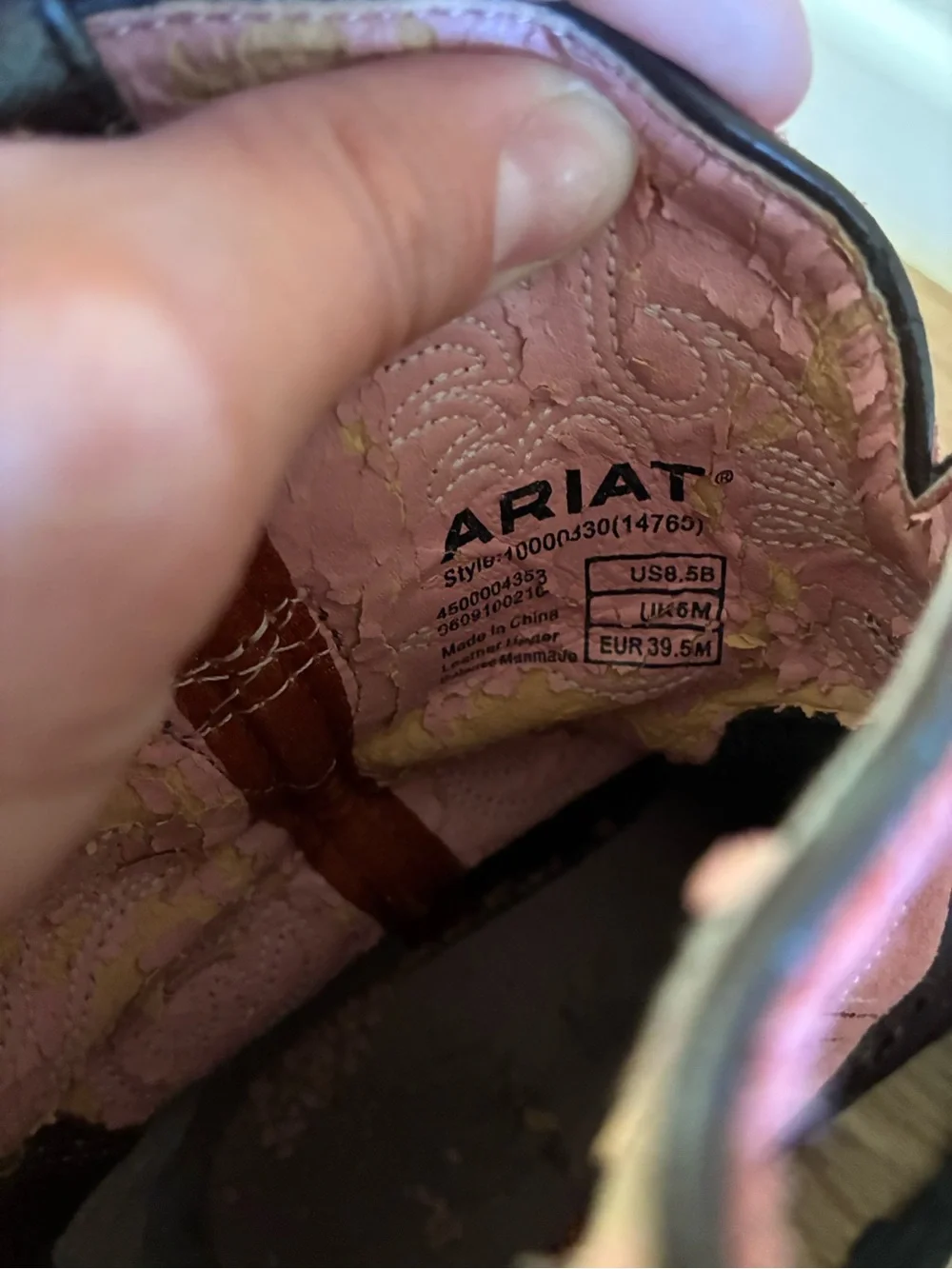 Ariat Brown Leather Foot Pink Embroidered Shaft Western Boots womens size 8.5